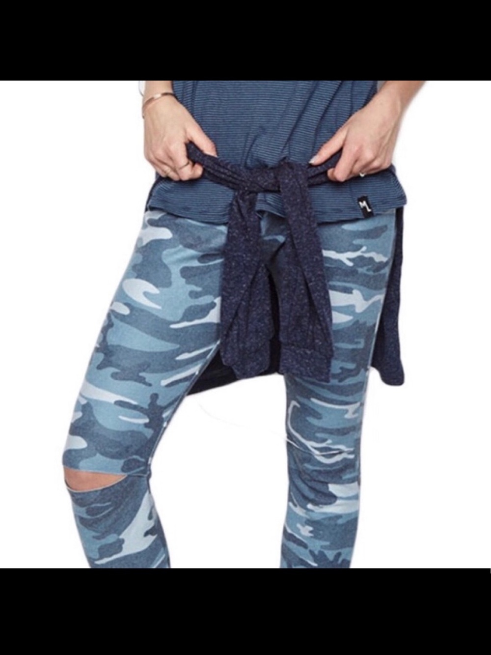 Michael Lauren Blue Camo soft Stretch cut out Pants sweatpants